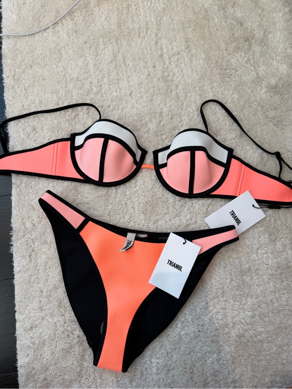 Triangl swimwear Coral-Peach & Black Neoprene Bikini